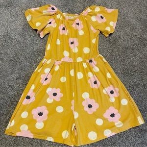 Dot Dot Smile Girl Size 11 Short Sleeve Polka Dot Floral Romper Pockets Fall